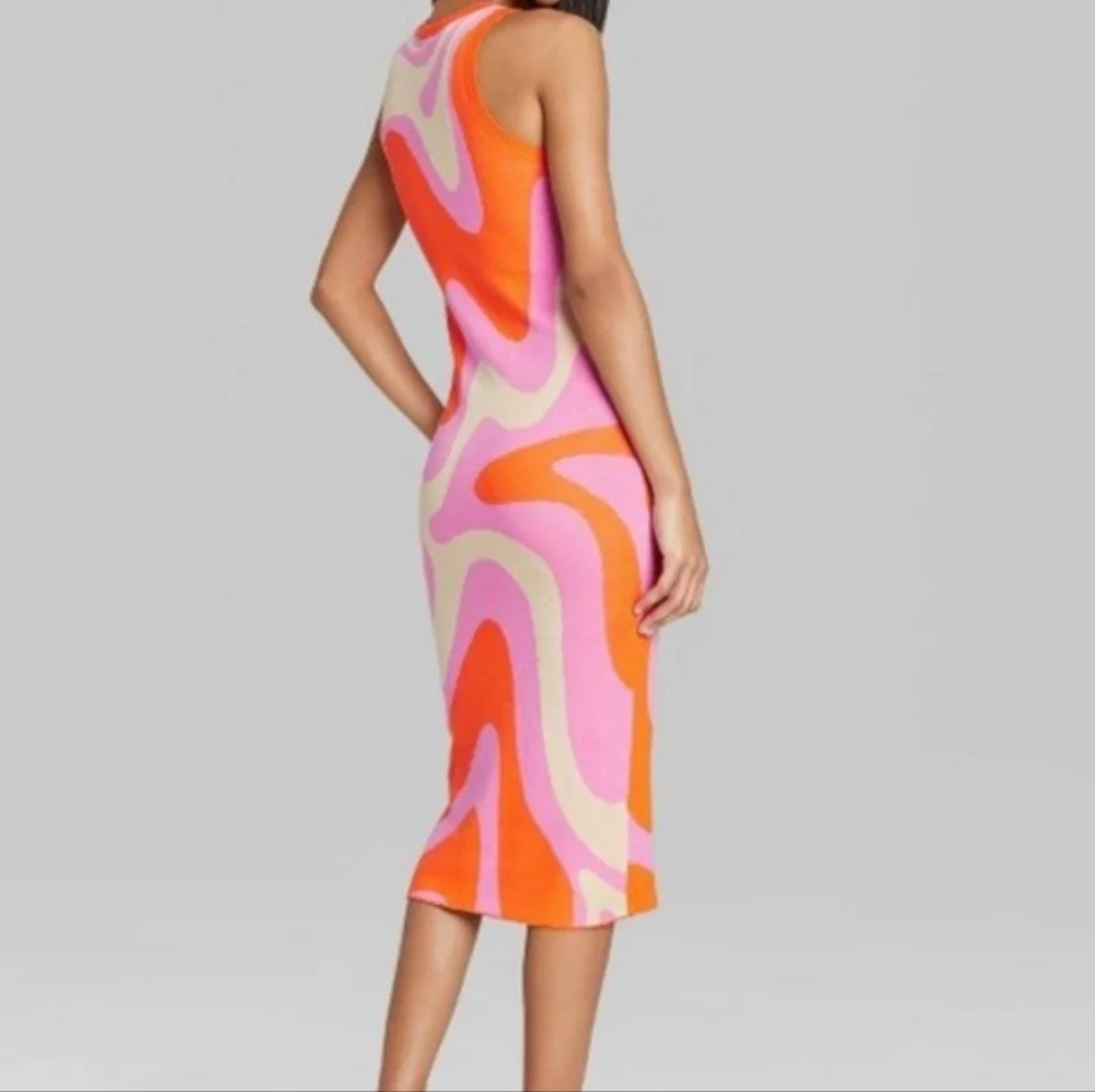Wild Fable pink & orange swirl knit Midi dress size S
